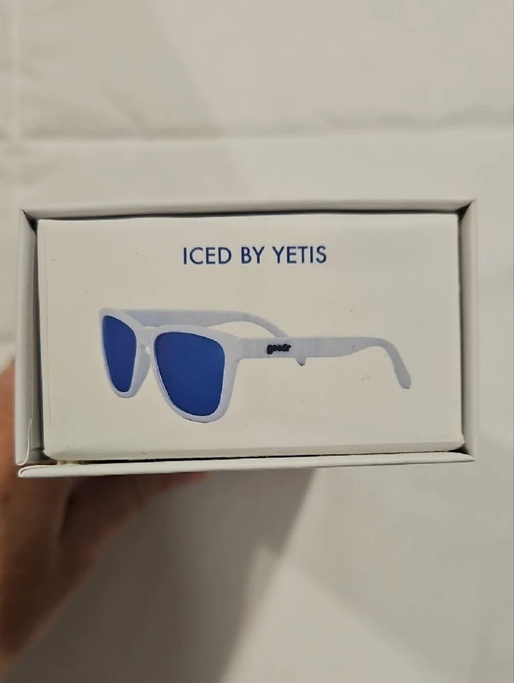 Goodr 'Iced By Yetis' White Frame Sunglasses with Blue Mirrored Lenses